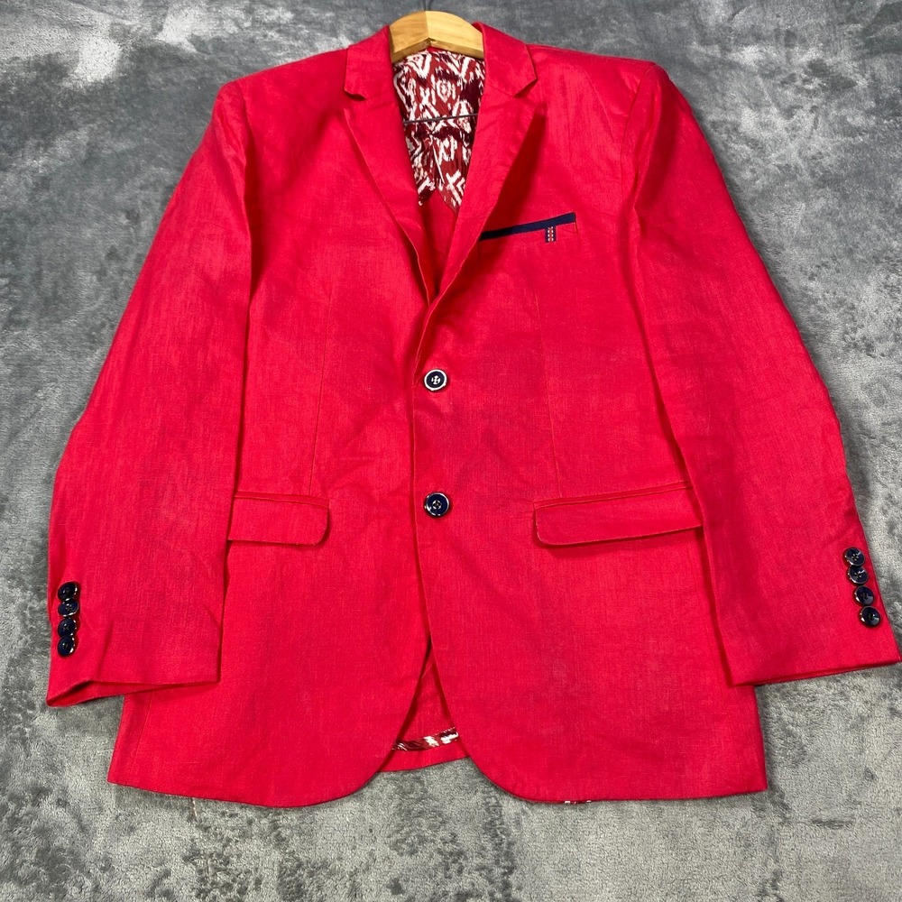 Barabas Blazer Jacket Mens Large Red Tuxedo 100% Linen Sport Coat Wedding Luxury